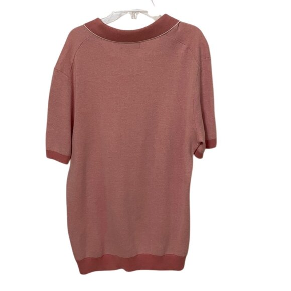 Banana Republic Pink Lace Birdseye Stitch Knit Sweater Polo Womens Medium Preppy - Picture 5 of 11